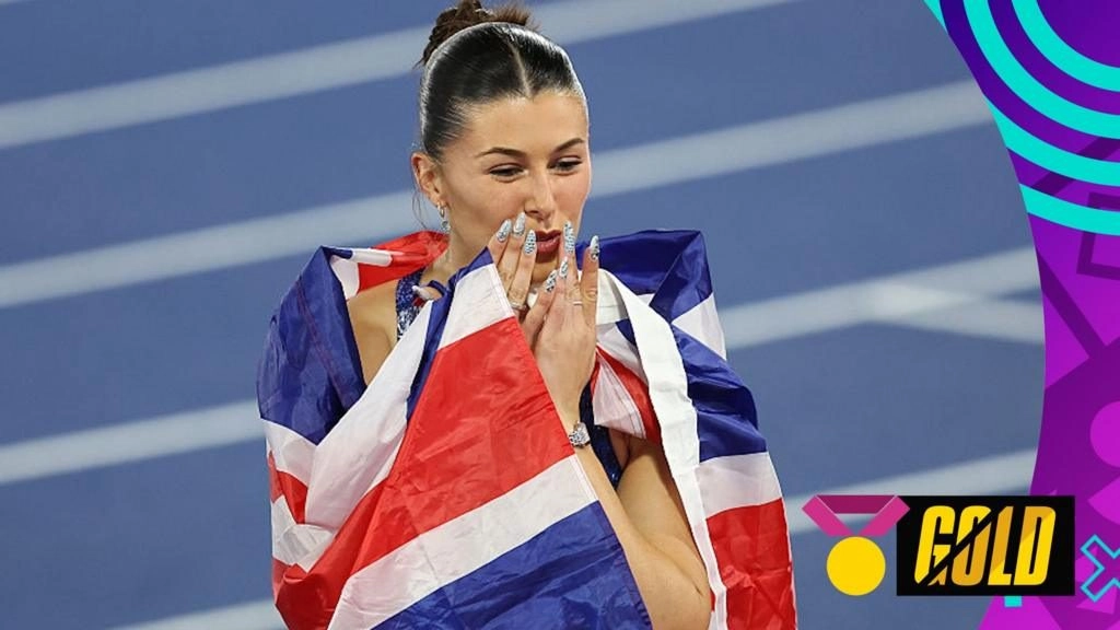 英国运动员艾米·亨特在欧洲田径锦标赛中夺得女子100米金牌